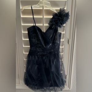 BCBG Max Azria - Blue Tulle One Shoulder Dress W shiny Underlay sz4